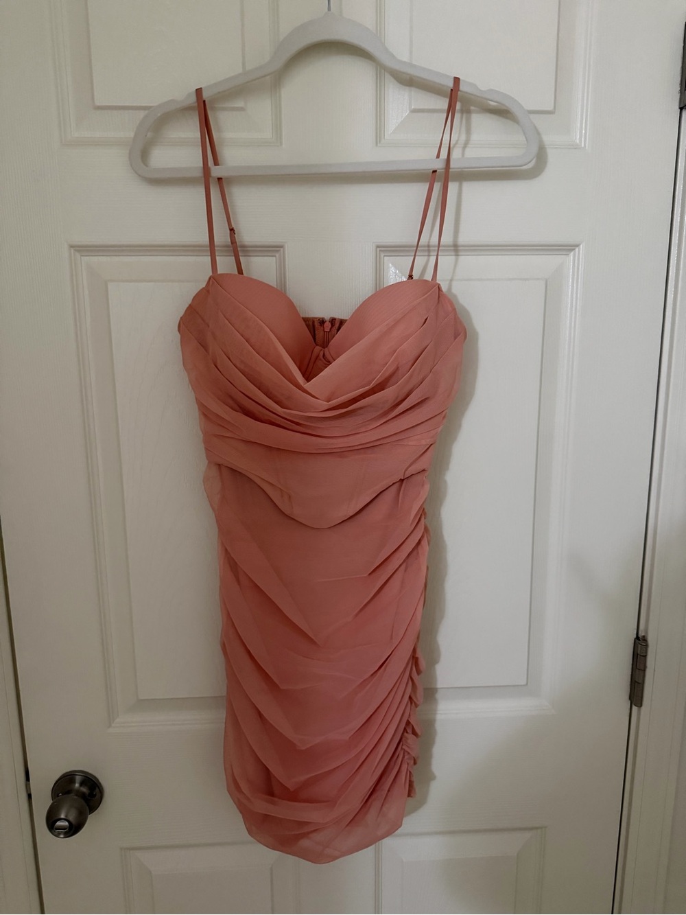 Oh Polly Rose Pink Ruched Chiffon Mini Dress